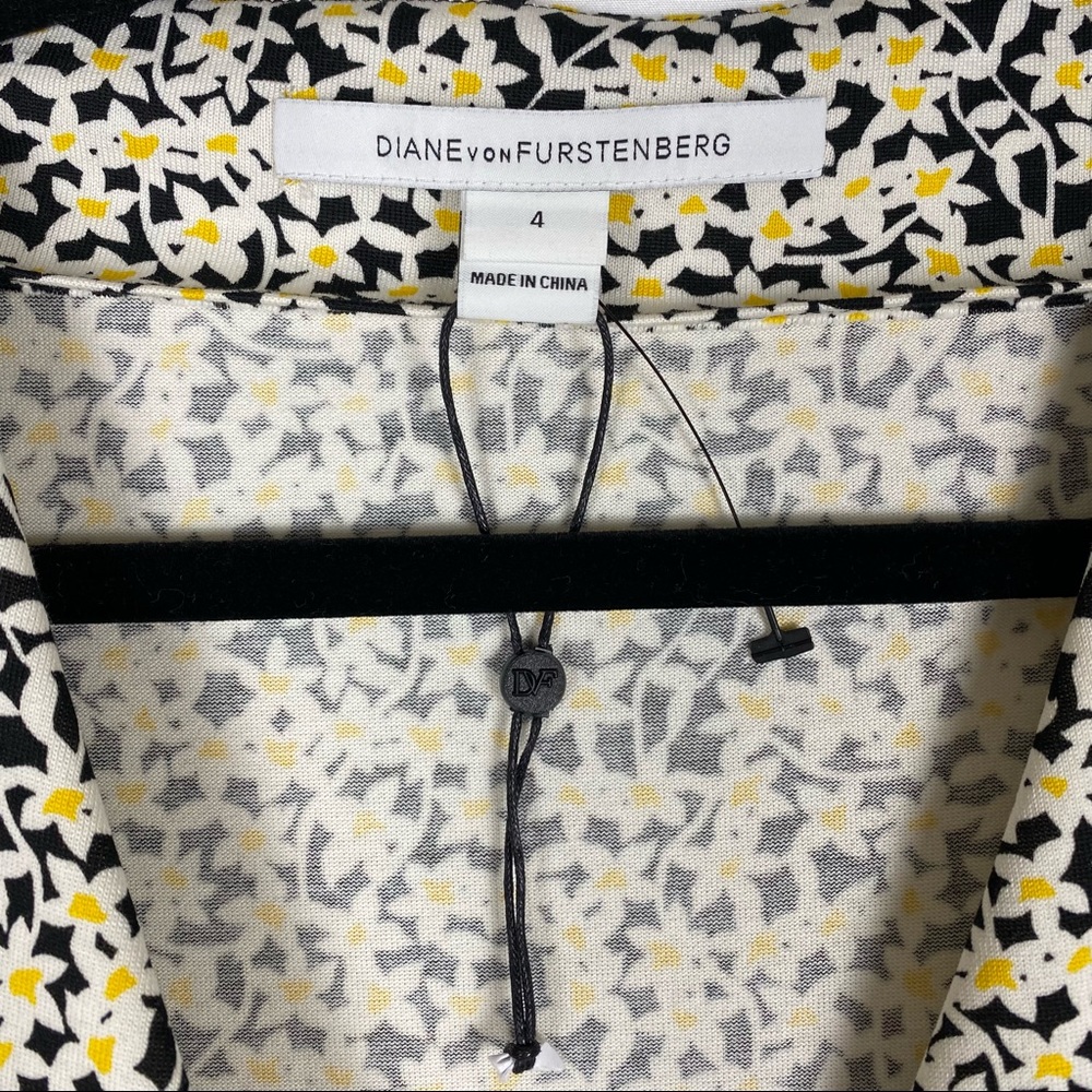 DVF NWOT New Julian Two Wrap Tiny Black Sea Daisies Print Dress - Picture 8 of 15